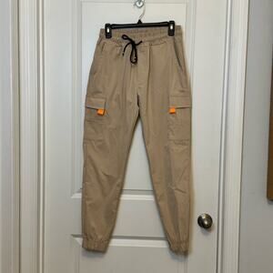 Tan Cargo Pants with Elastic Cuffs and Drawstring Waist